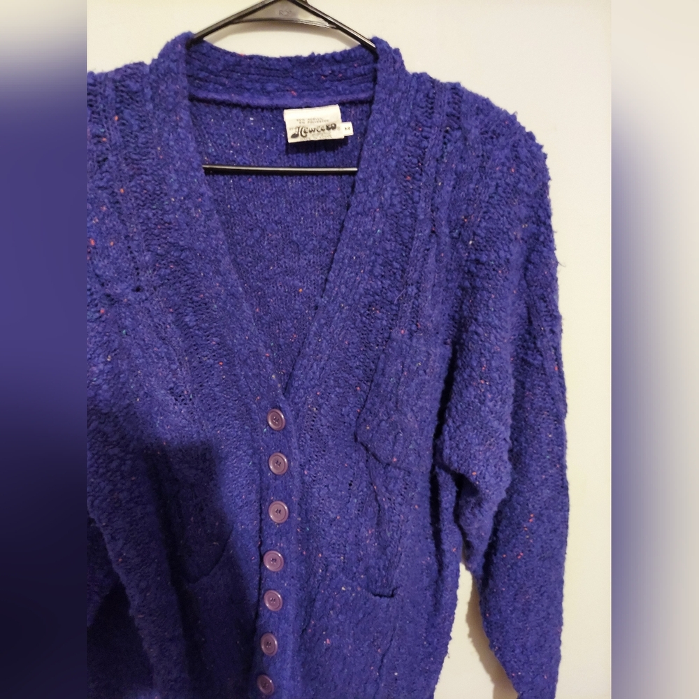 Vintage Y2K Cable Knit Fisherman Cardigan Size Medium Purple Preppy Cabincore